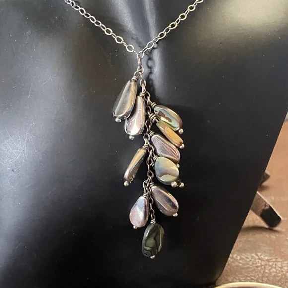 Vintage Lia Sophia abalone shell & baroque pearl necklace, NY floating bead - Picture 2 of 13